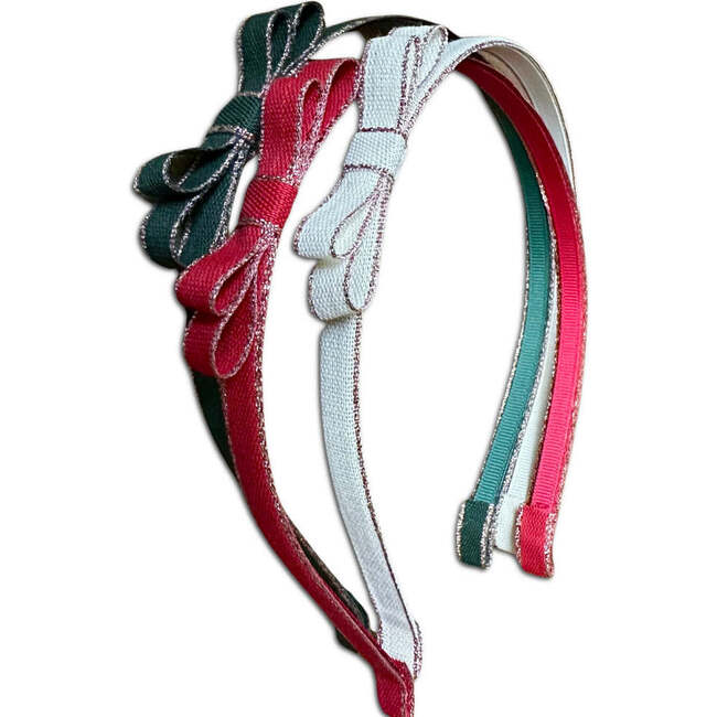 Metallic Ribbon Headbands, Red, Green & Ivory