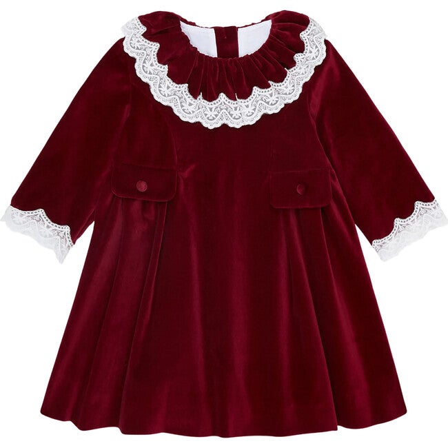 Maranta Girl Velvet Dress, Burgundy